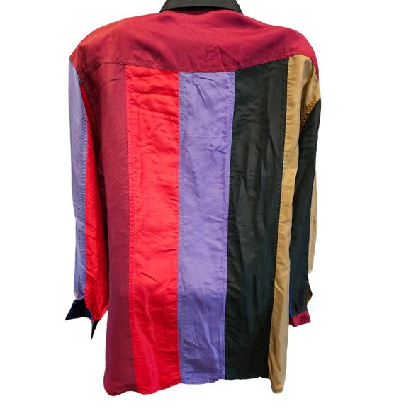 Stunt collections size S (oversized) 90s retro color block 100% silk button up - Picture 2 of 7